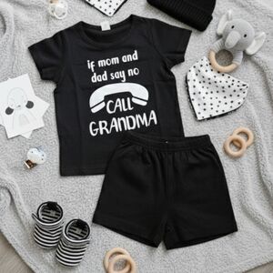 3/$6 SHEIN Black 'Call Grandma' Kids Pajama Set Size 6-9 Months